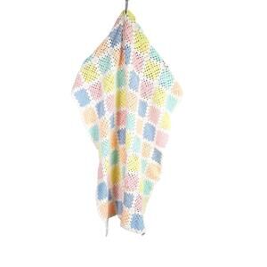 Baby Afghan Crocheted Squares Knit Blanket Pastel Rainbow Handmade 42 x 32 "